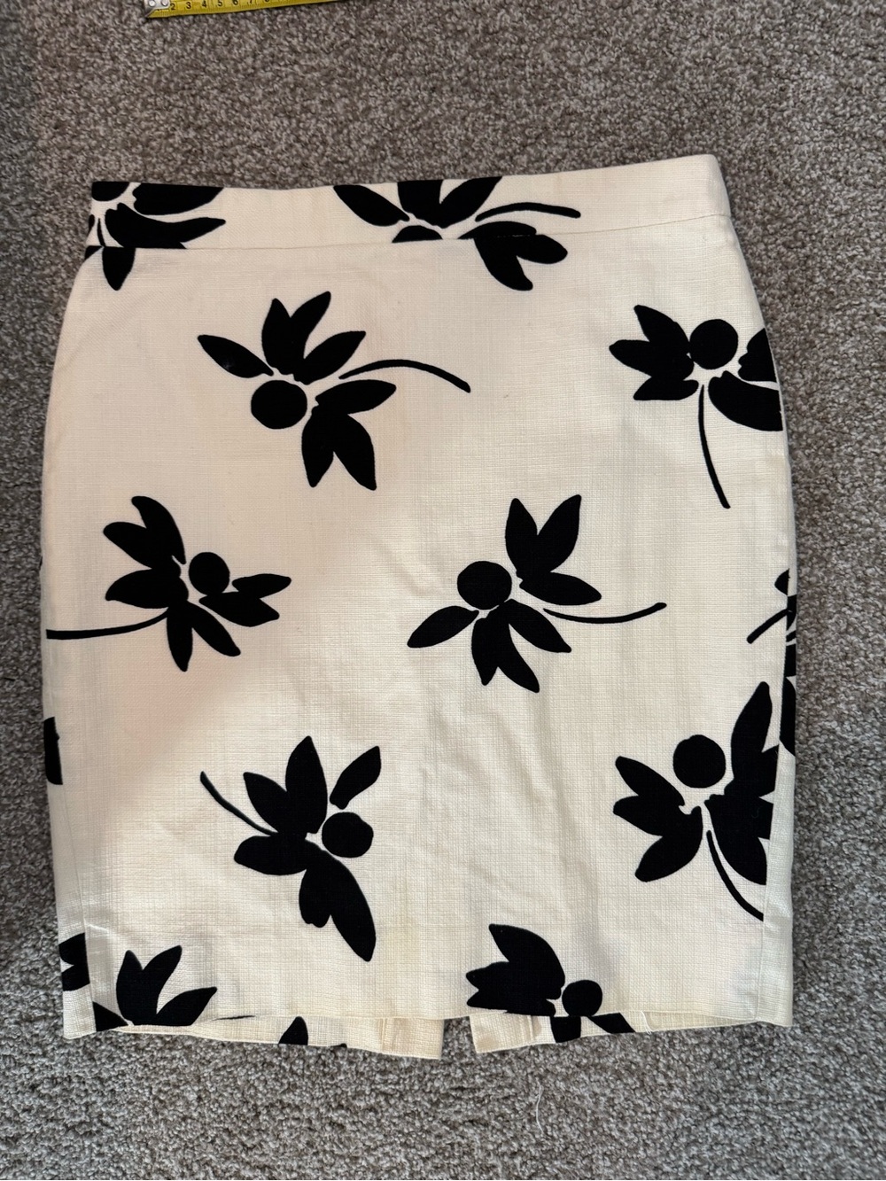 J. Crew Cream Pencil Skirt with Black Floral Motif